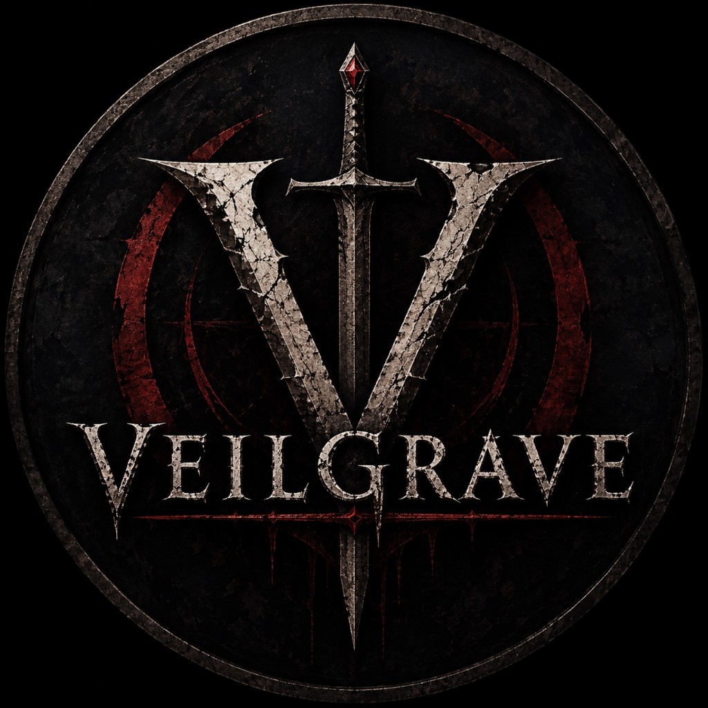 VeilGrave emblem: a weathered V pierced by a sword